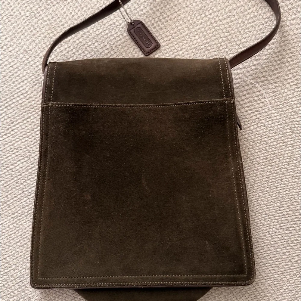 Rare Vintage Coach Olive Suede Leather Crossbody Bag - Picture 6 of 12